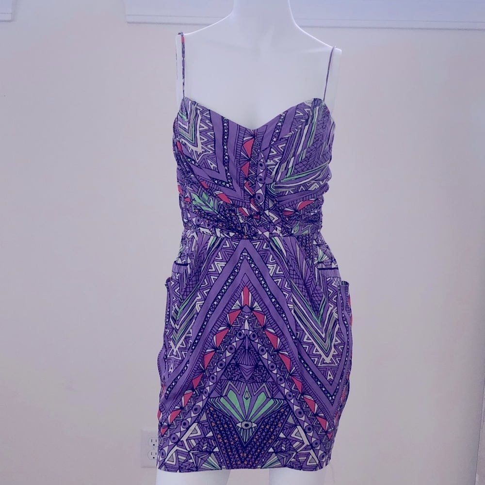 Mara Hoffman Purple Geometric Silk Mini Dress Size 2